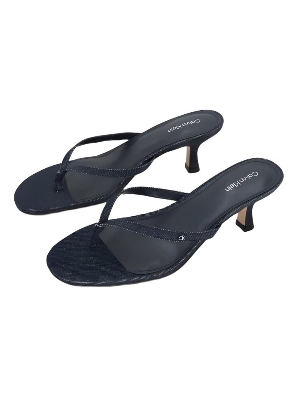 Journee Collection Larna 3 Inch Kitten Heeled Tong Sandal Navy Denim Sz 9.5m View 2